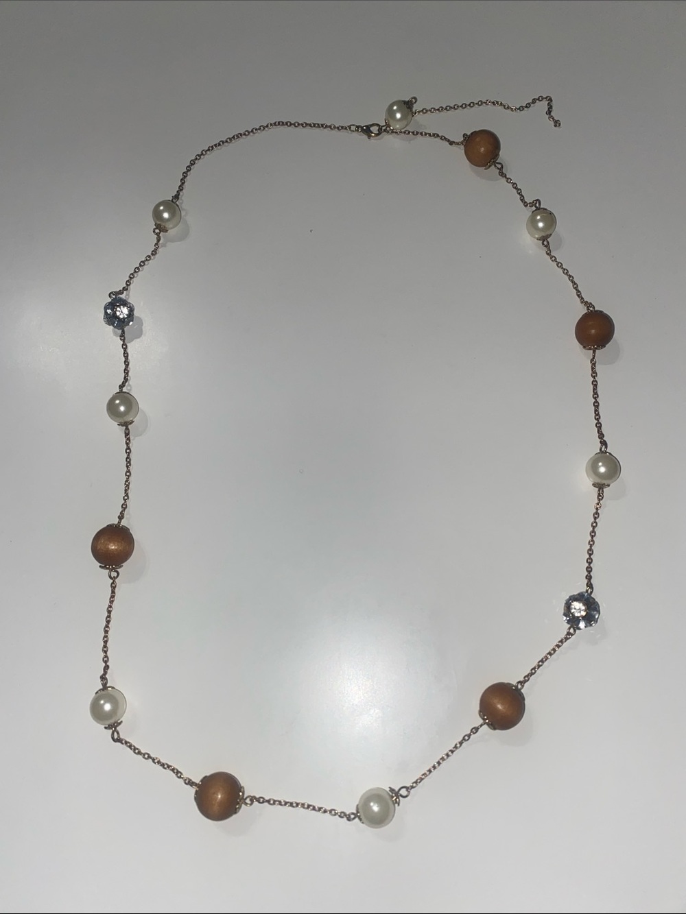 Elegant Pearl and Brown Bead Station Necklace - Women Jewelry